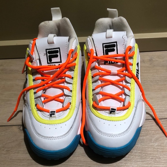 multi colored fila shoes